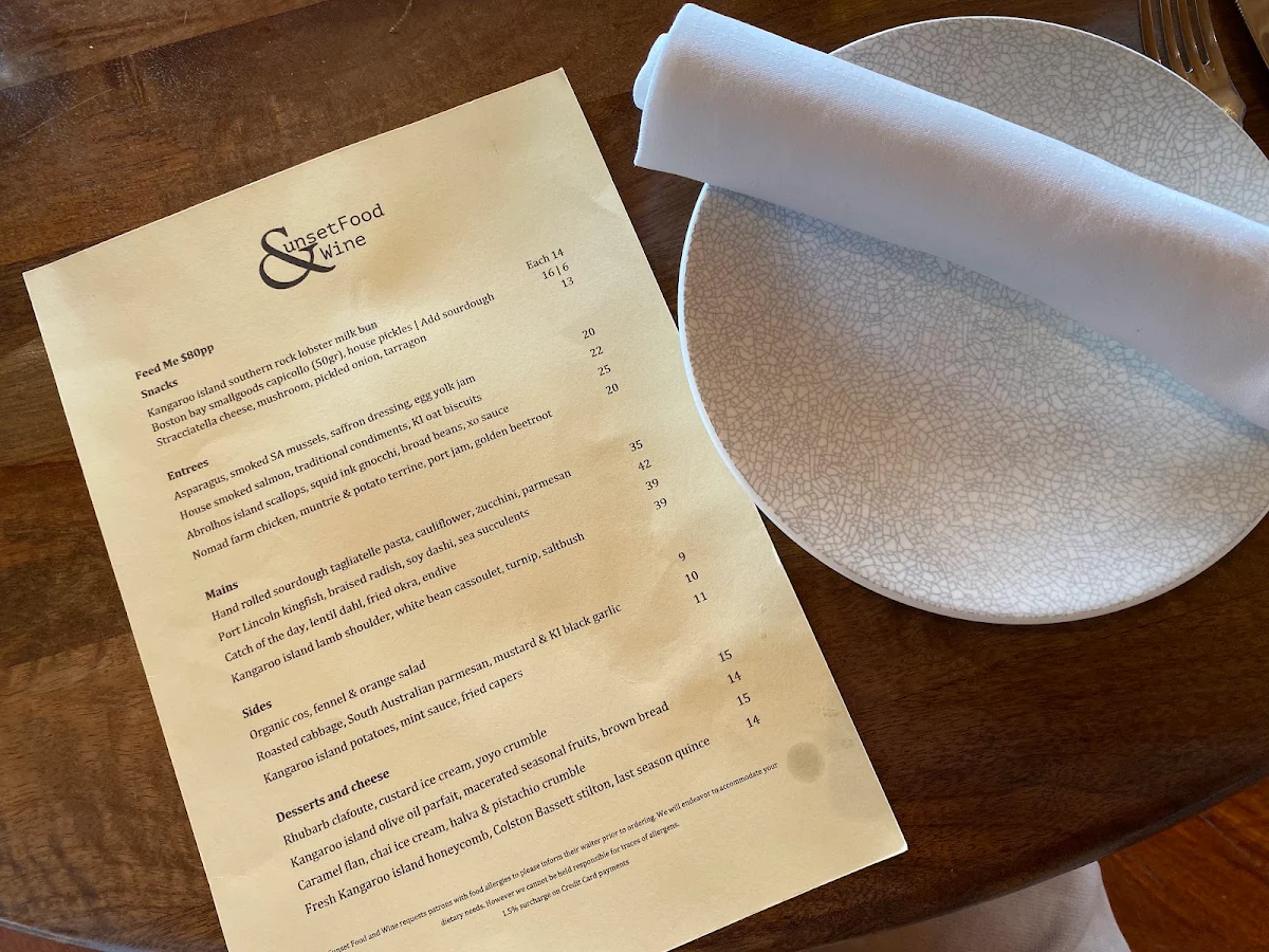 Menu, Sunset Food and Wine