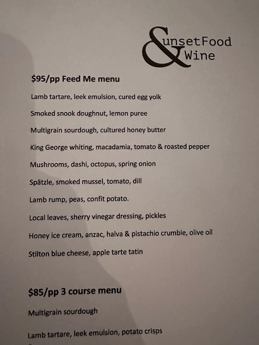 Menu, Sunset Food and Wine