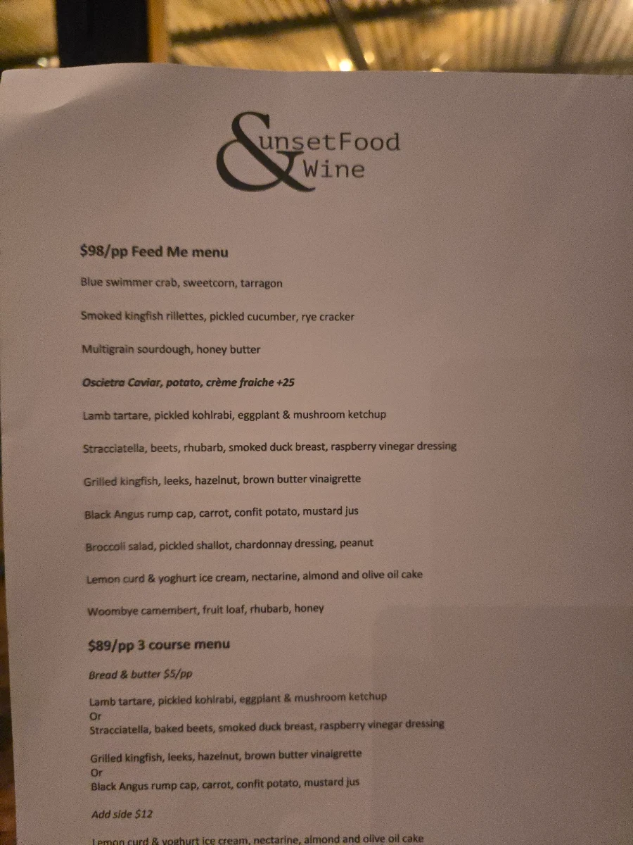 Menu, Sunset Food and Wine