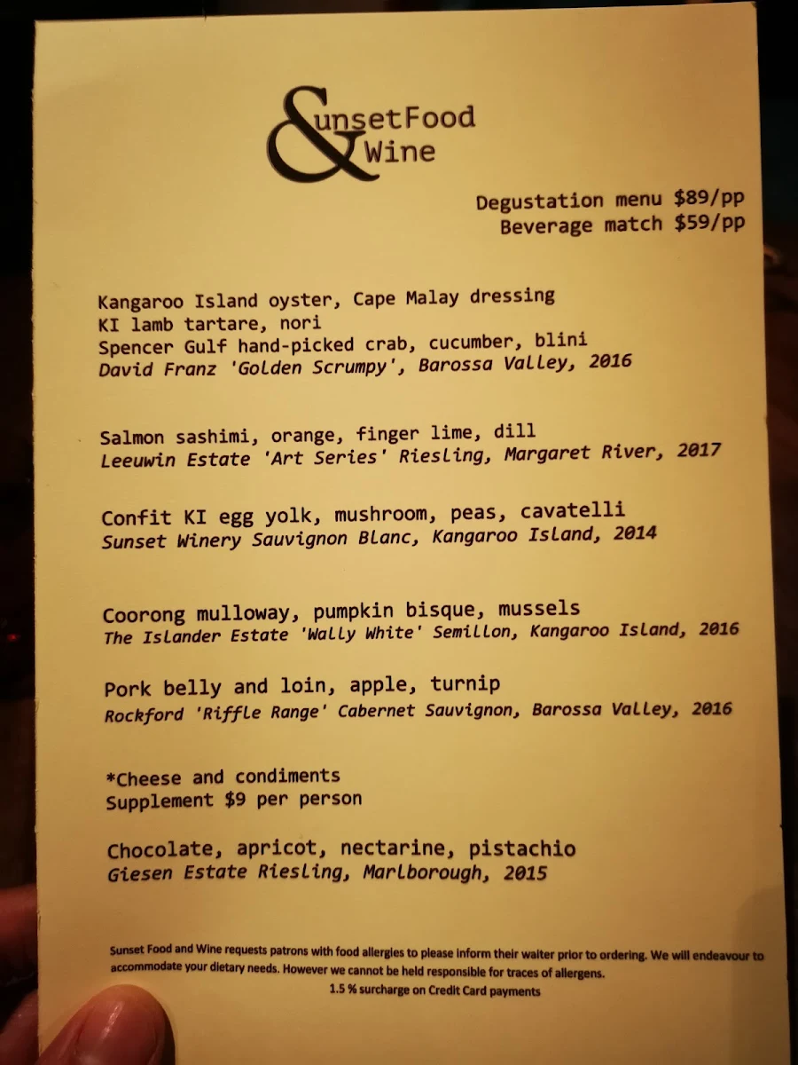 Menu, Sunset Food and Wine