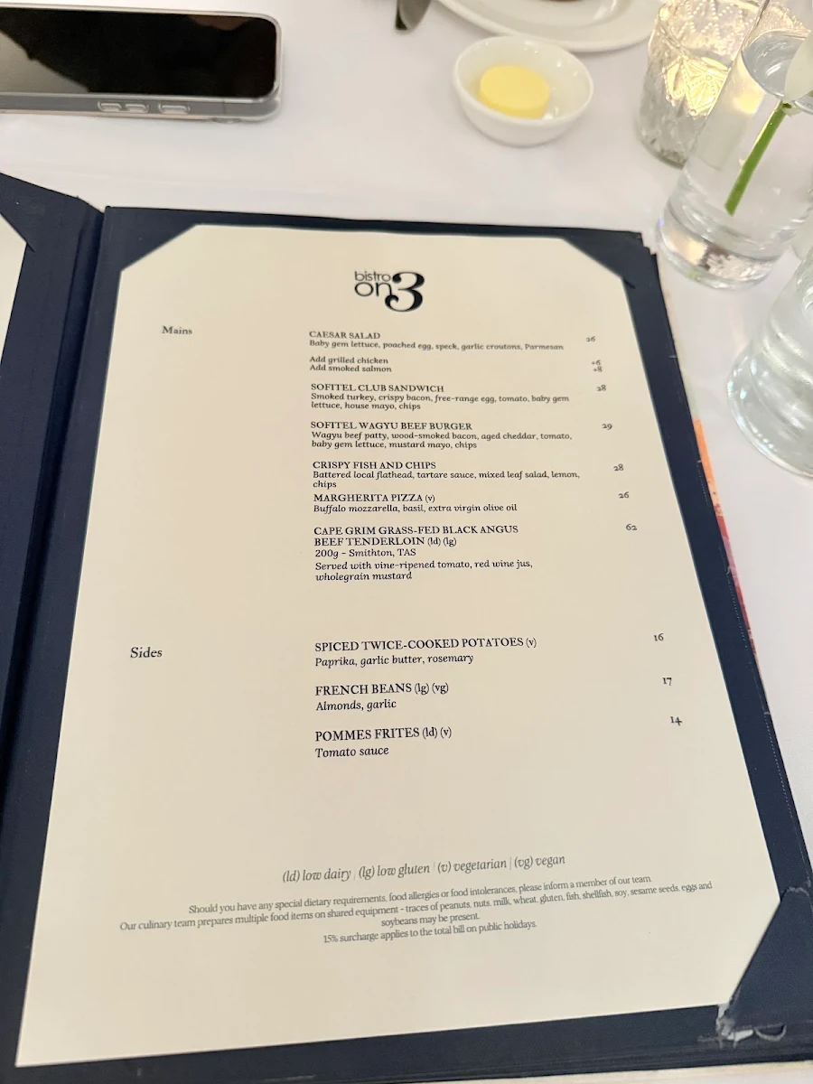 Menu, Bistro On3