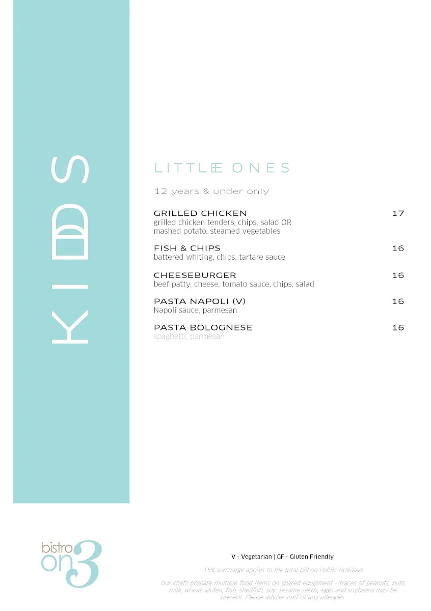 Menu, Bistro On3