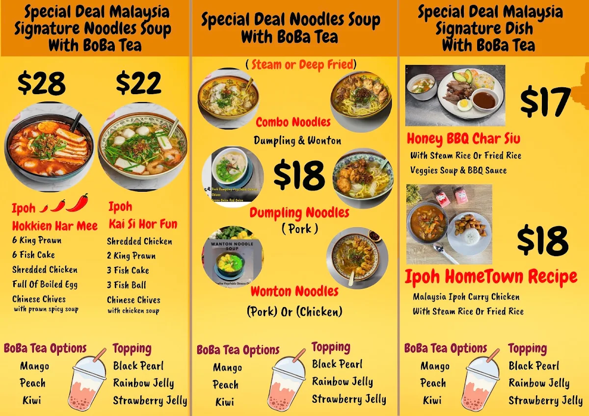 Menu, Tia's Cafe Co
