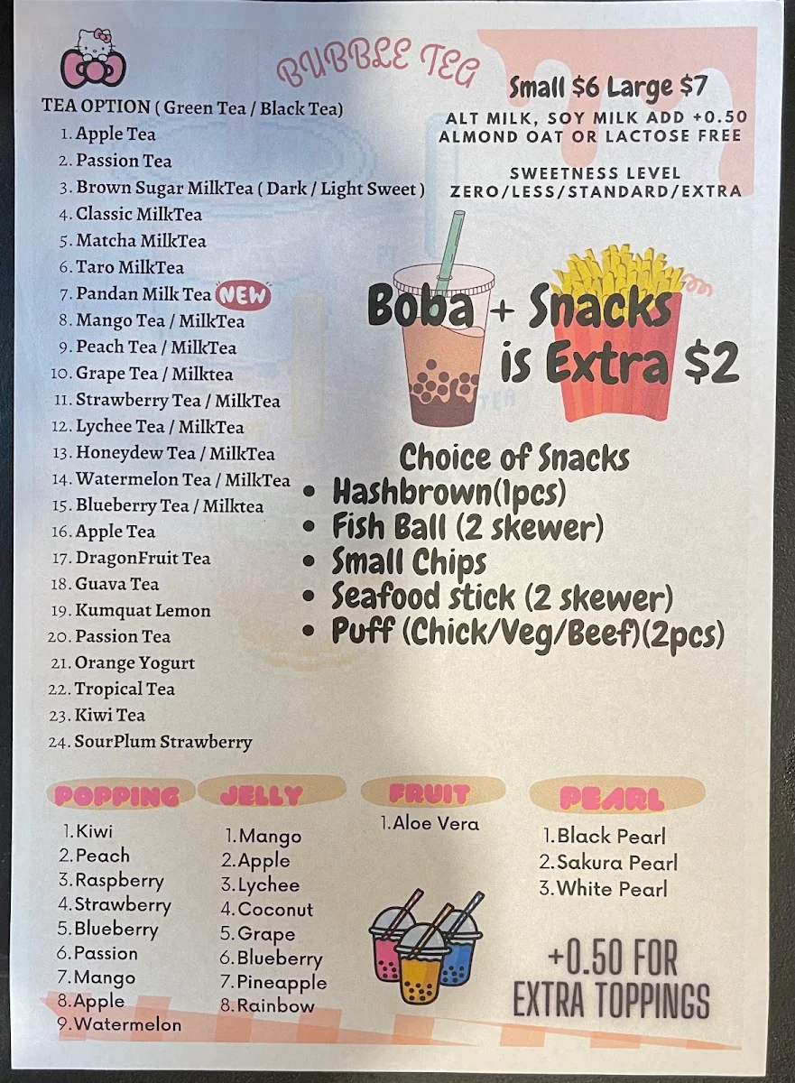 Menu, Tia's Cafe Co