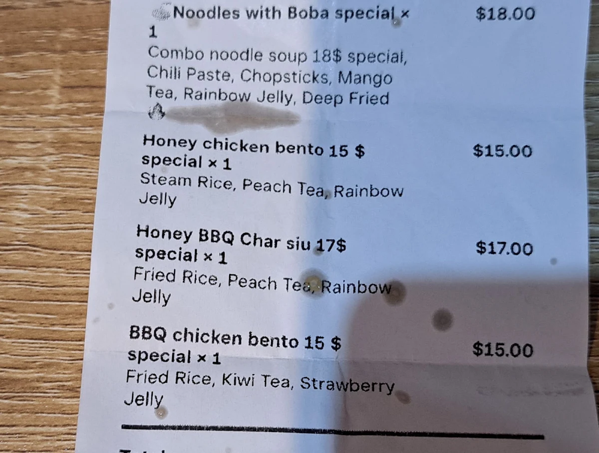 Menu, Tia's Cafe Co