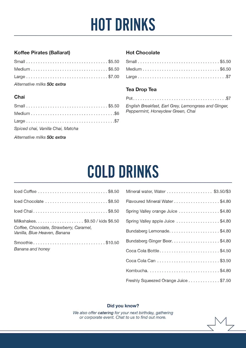 Menu, Rebellion Café