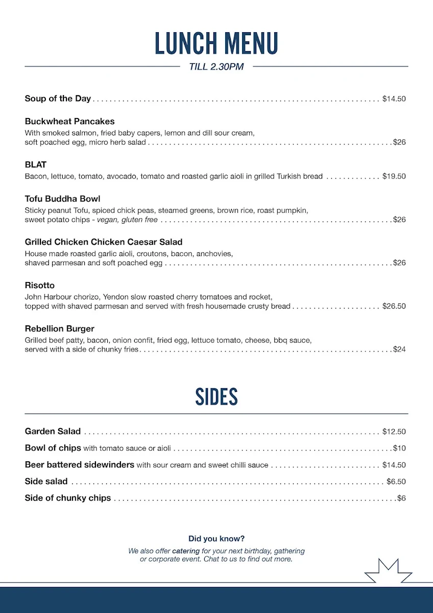 Menu, Rebellion Café