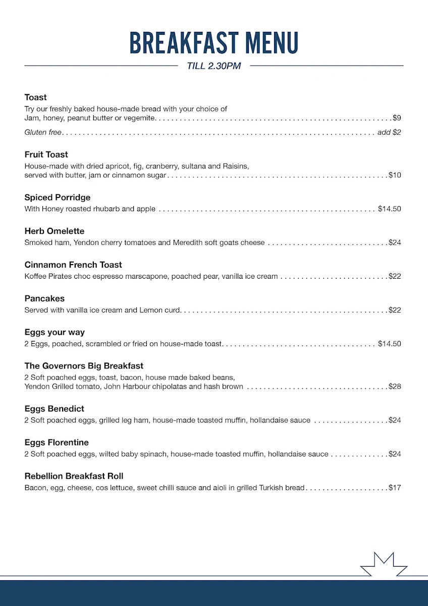 Menu, Rebellion Café
