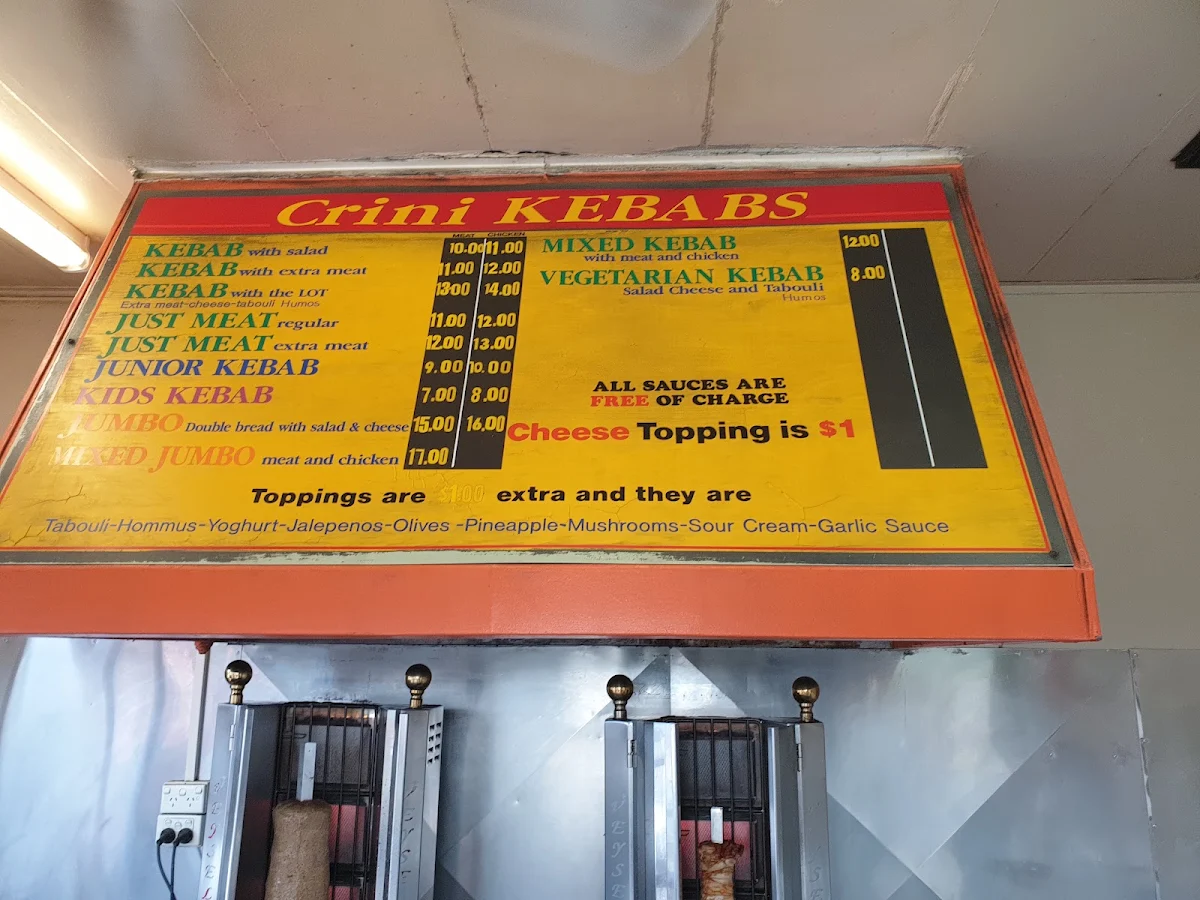 Menu, Crini Kebabs