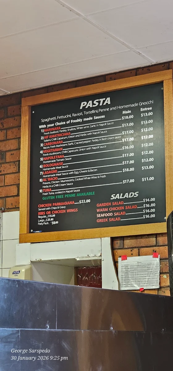 Menu, Tony's Pizza Restaurant