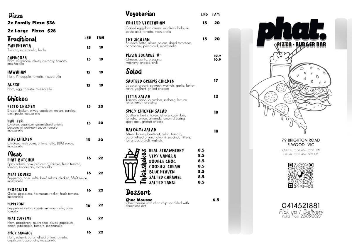 Menu, Phat Burger Bar