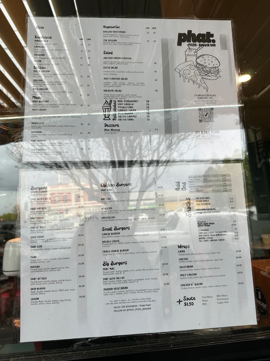 Menu, Phat Burger Bar