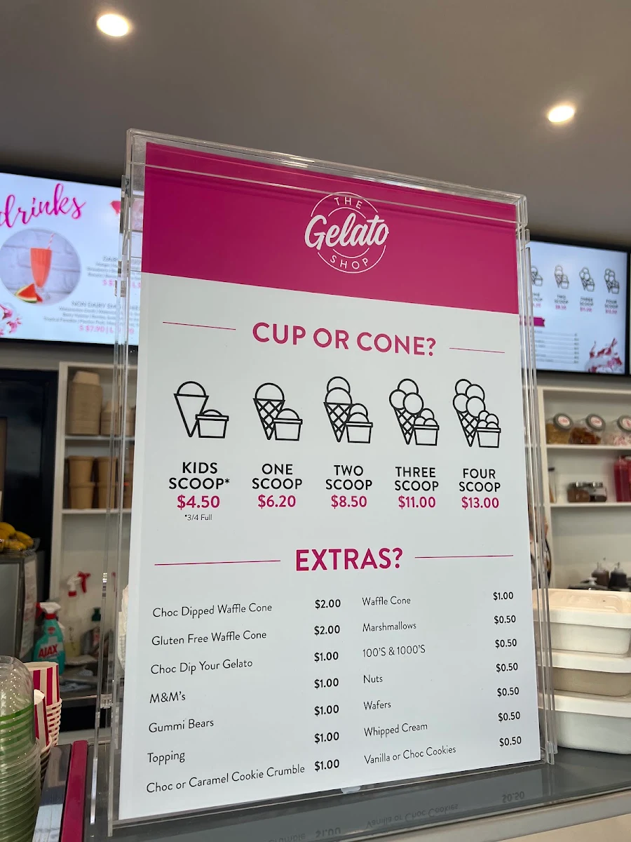 Menu, The Gelato Shop