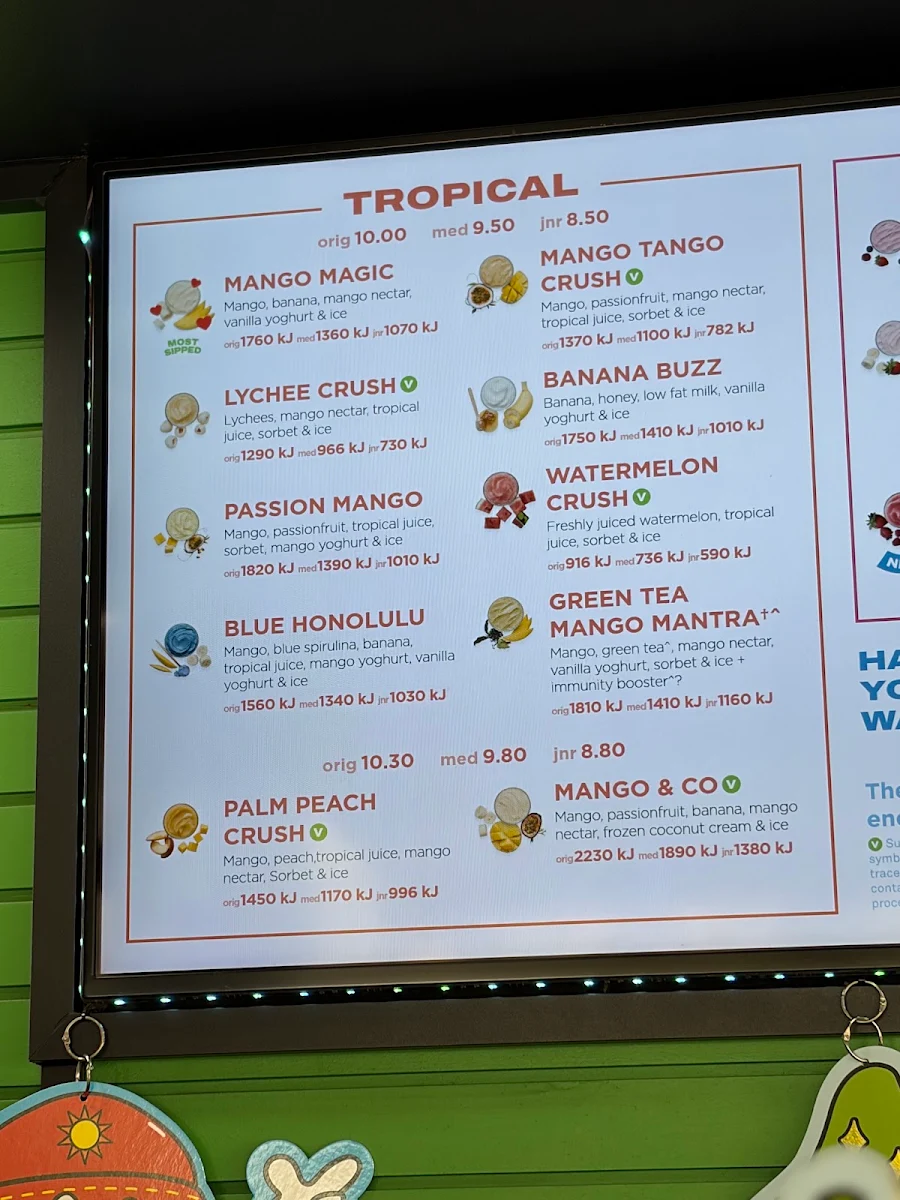 Menu, Boost Juice Waterfront City