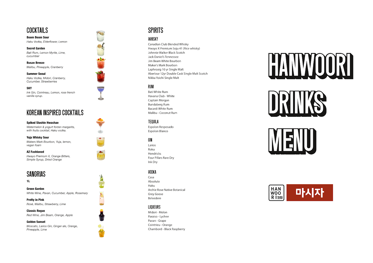 Menu, Hanwoori Restaurant