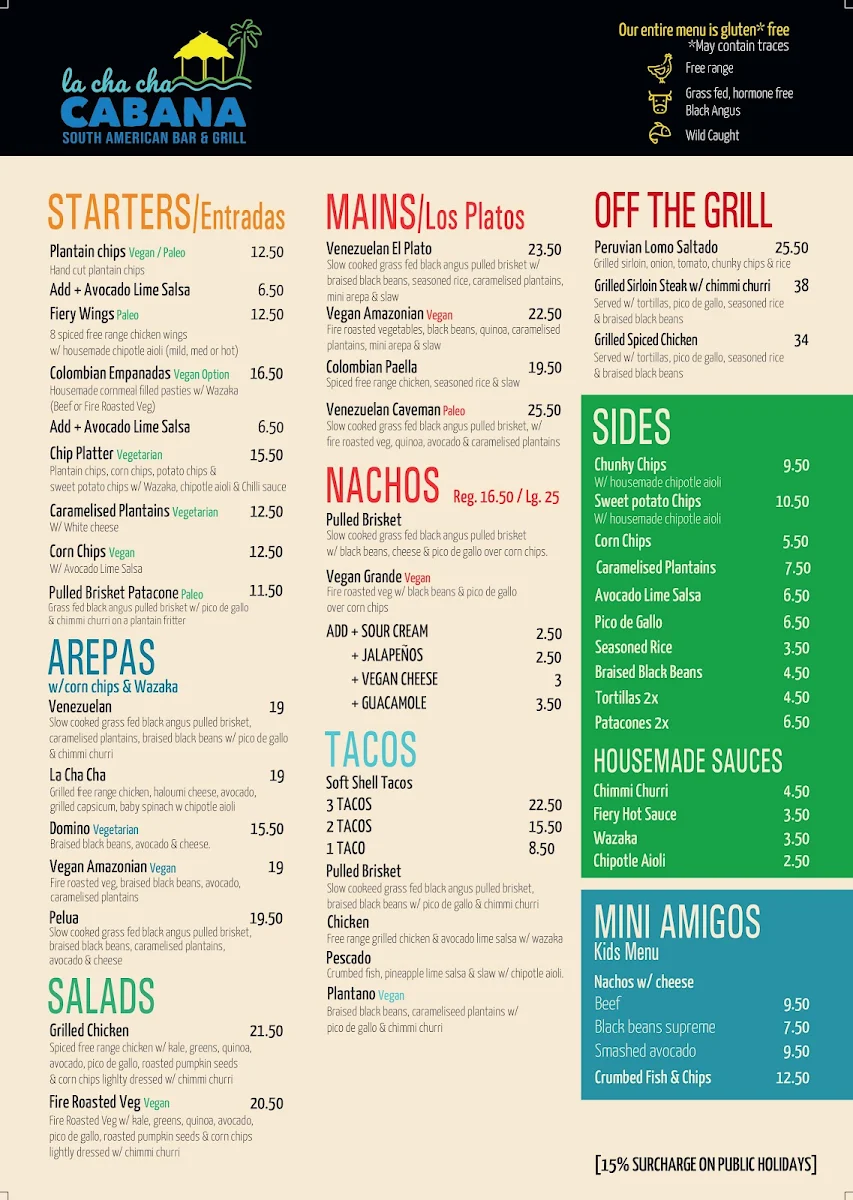 Menu, La Cha Cha Cabana