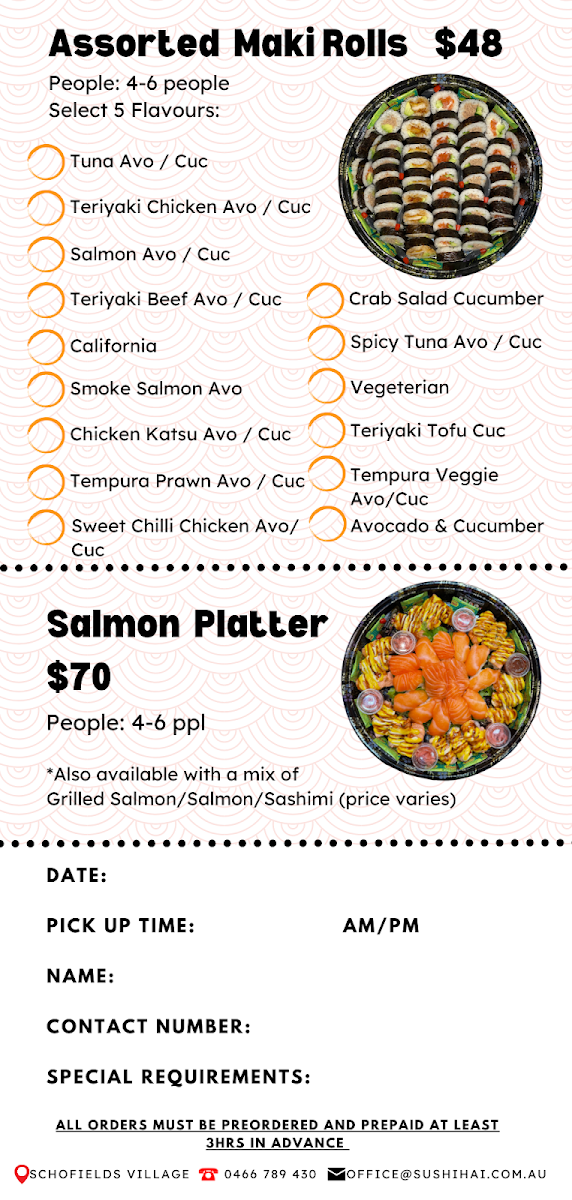 Menu, Sushi Hai