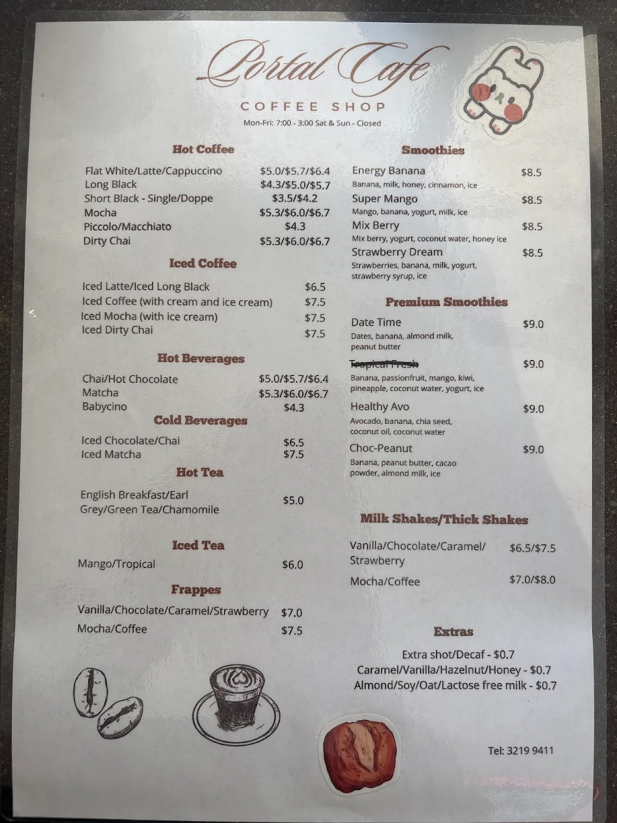Menu, Portal Café
