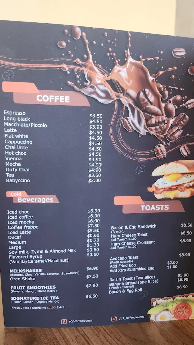Menu, Q3 Coffee Lounge