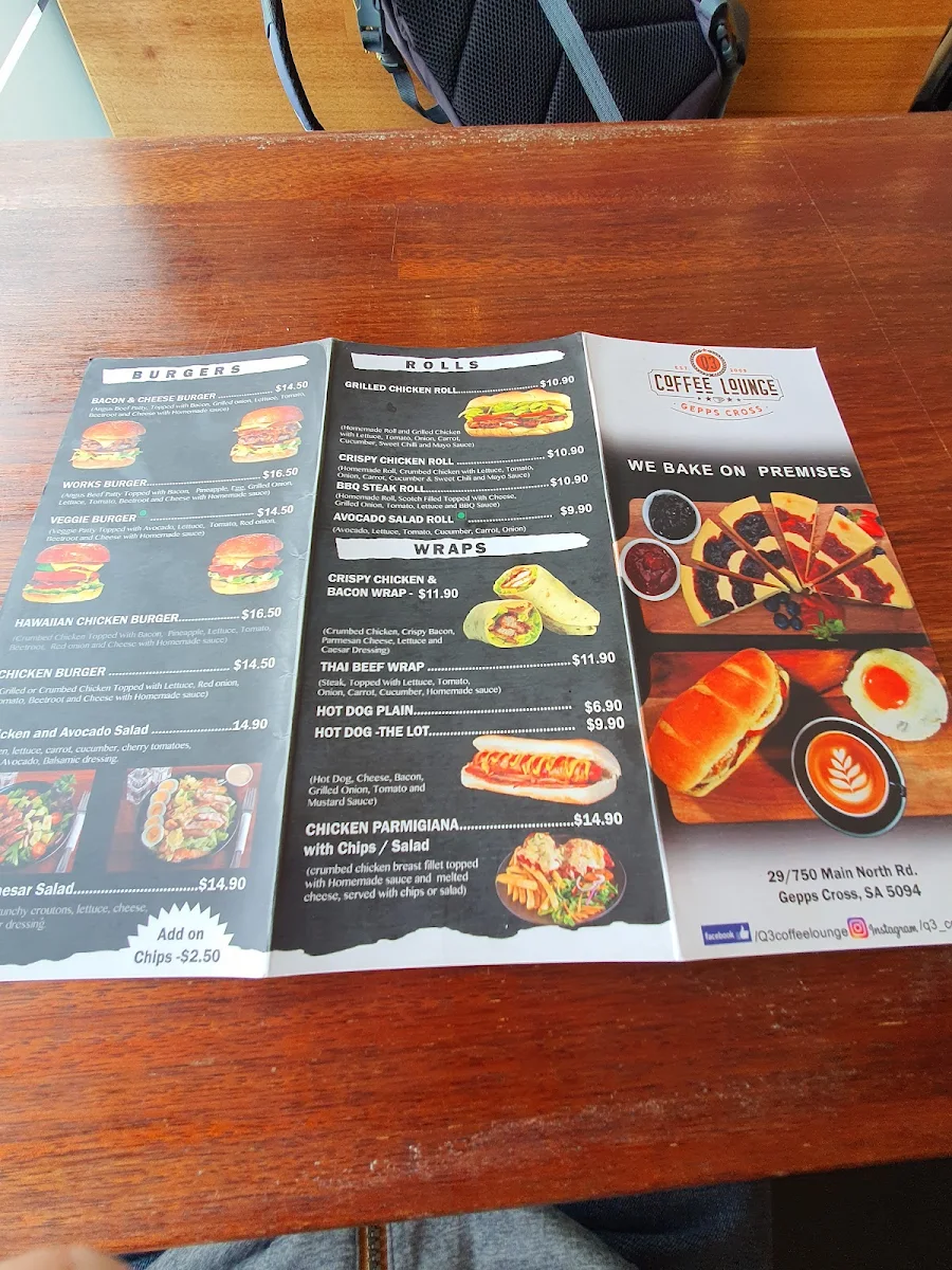Menu, Q3 Coffee Lounge