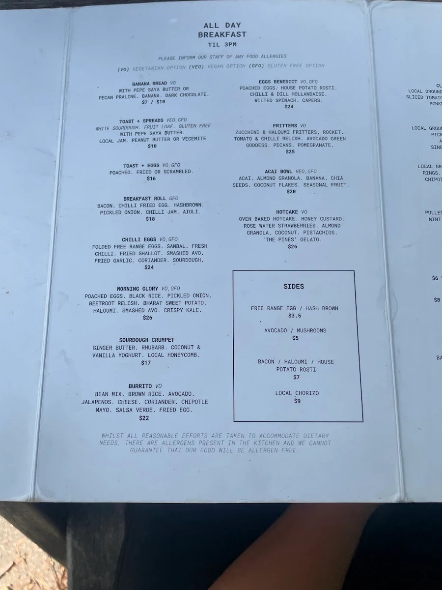Menu, The Hungry Monkey Kiama