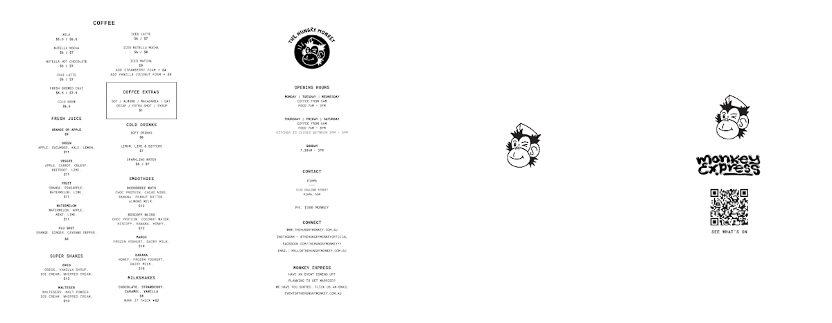 Menu, The Hungry Monkey Kiama