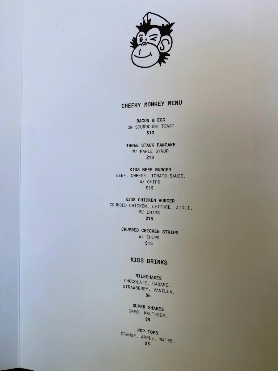 Menu, The Hungry Monkey Kiama