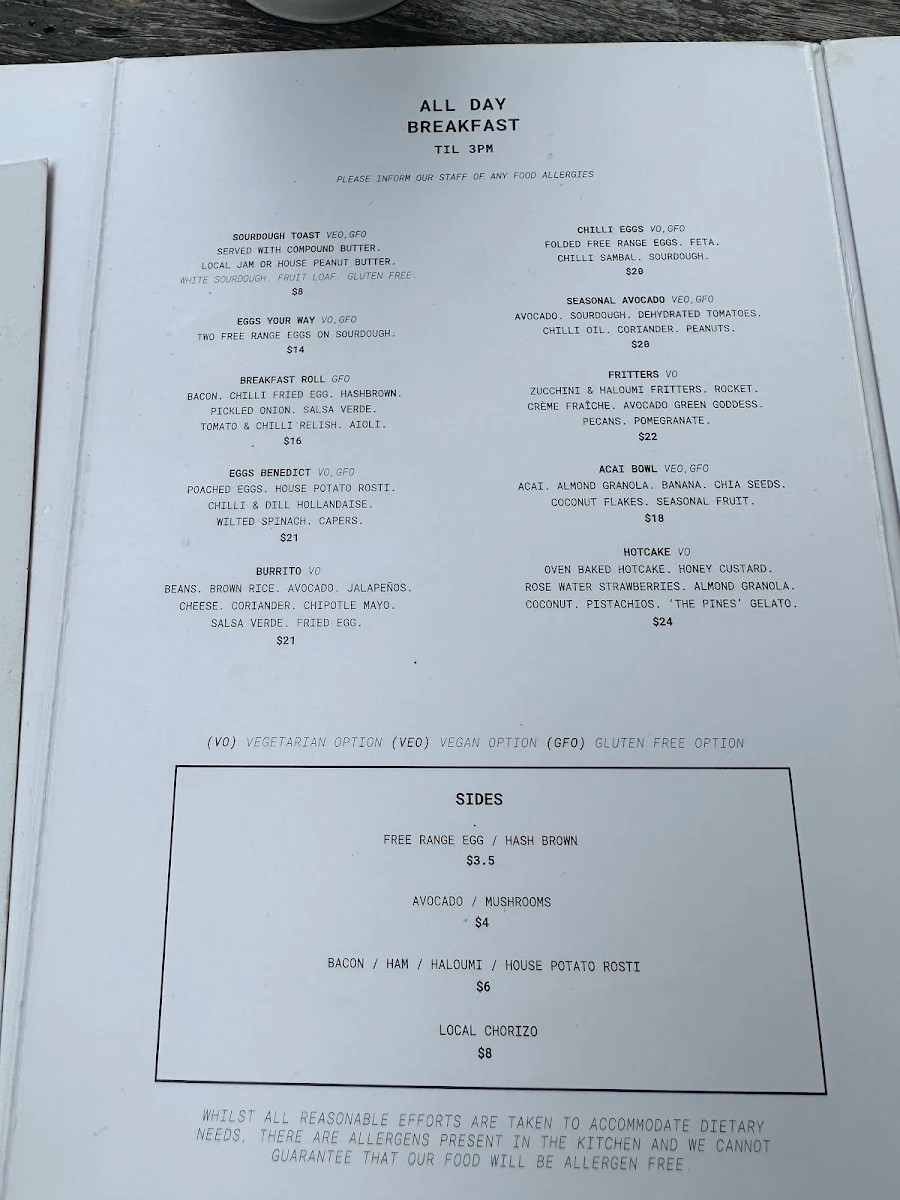 Menu, The Hungry Monkey Kiama