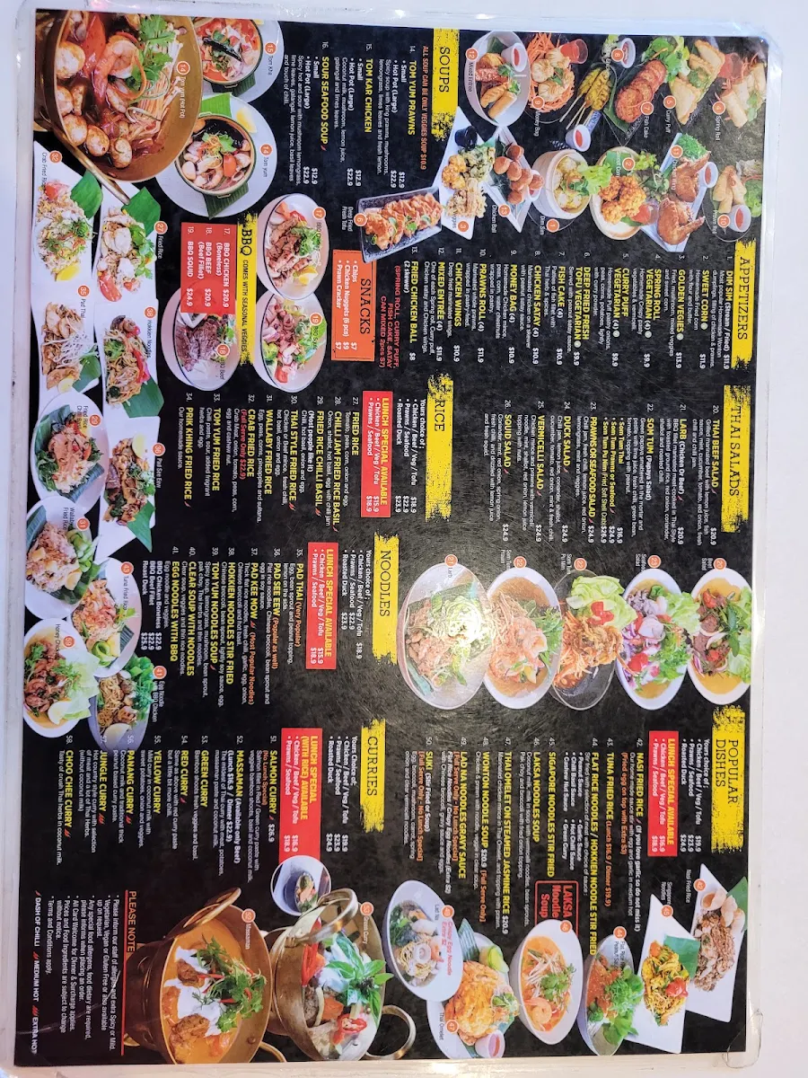 Menu, Wallabies Thai
