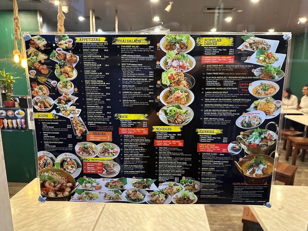 Menu, Wallabies Thai