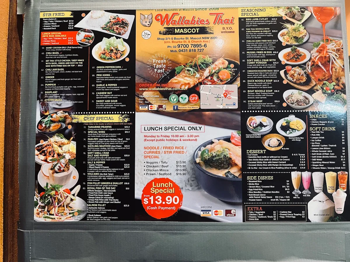 Menu, Wallabies Thai