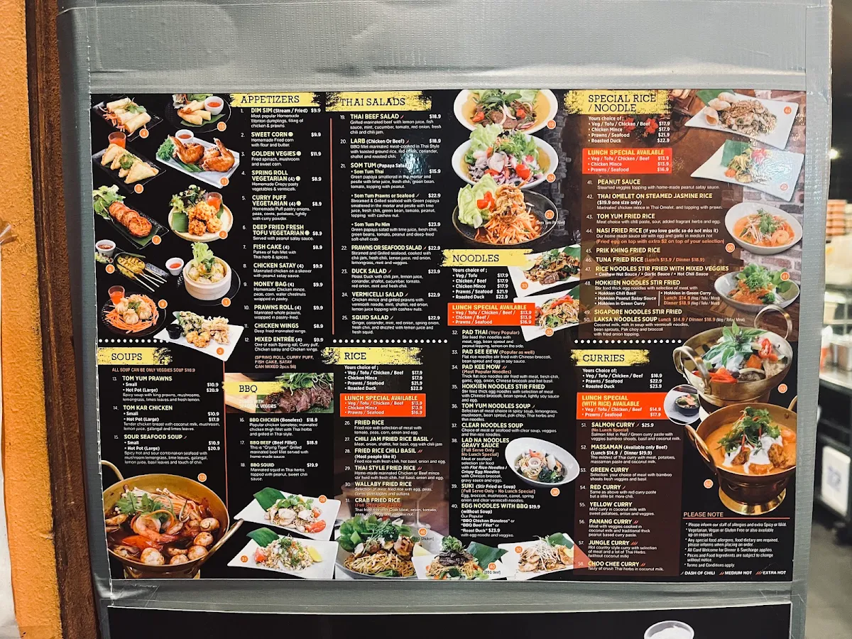 Menu, Wallabies Thai