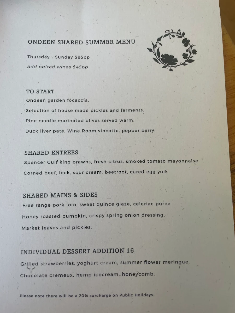 Menu, Ondeen