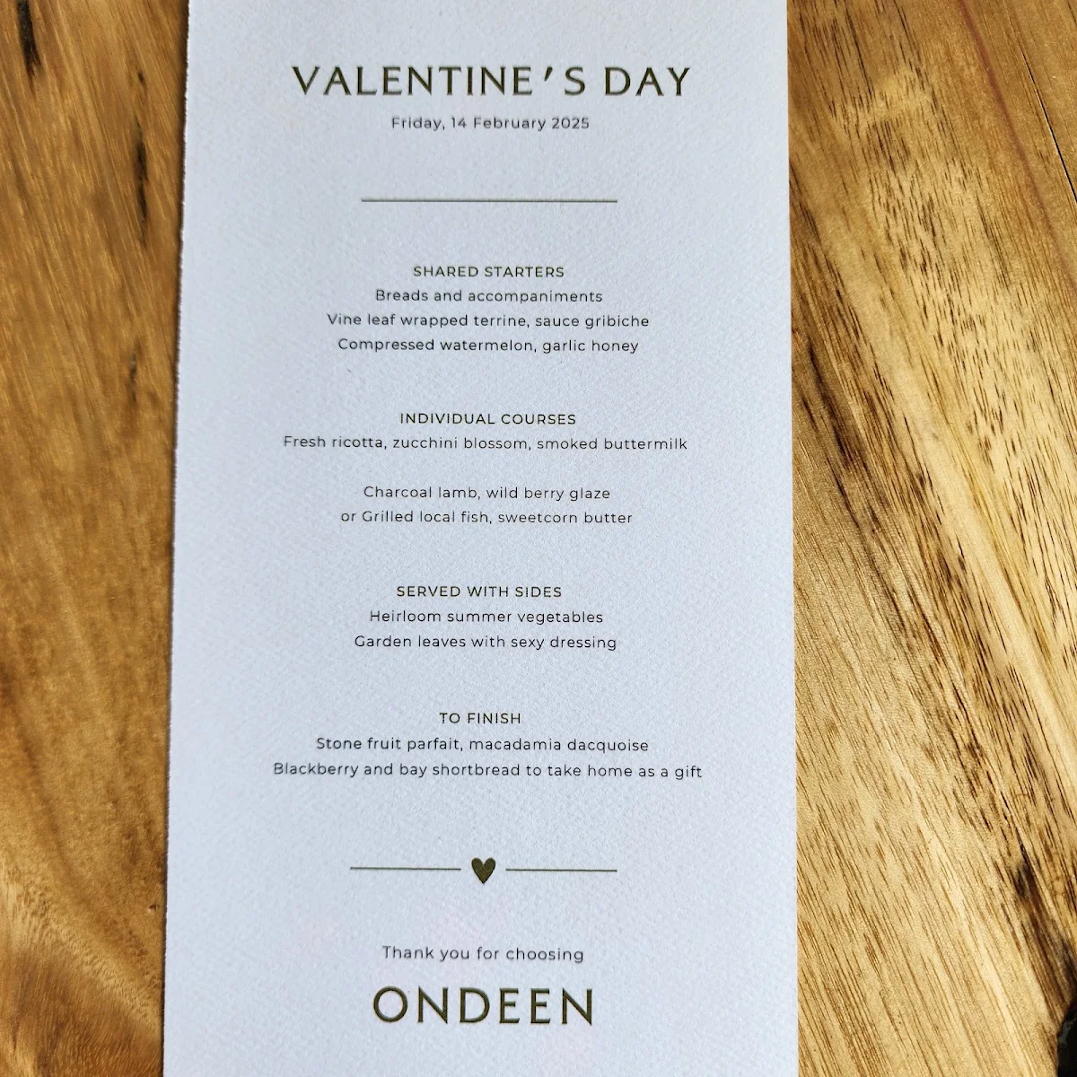 Menu, Ondeen