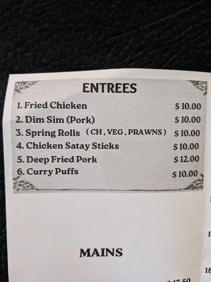 Menu, Orathai Takeaway