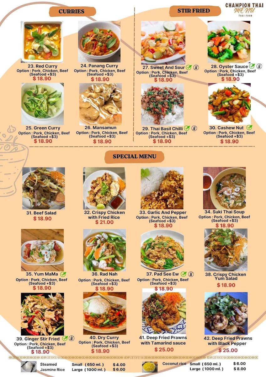 Menu, Orathai Takeaway