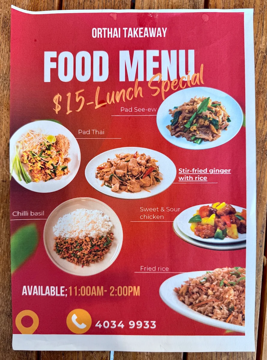 Menu, Orathai Takeaway