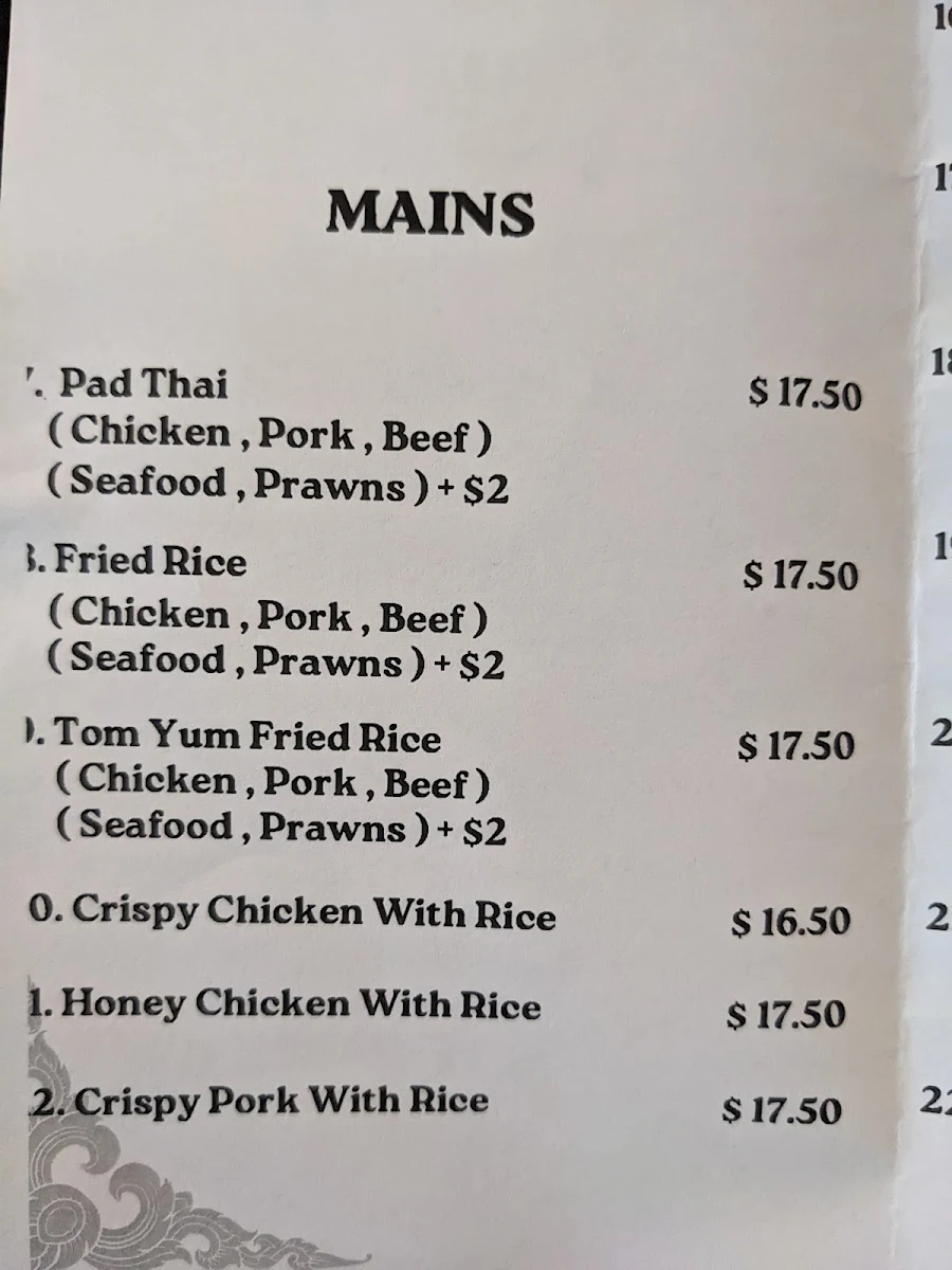 Menu, Orathai Takeaway
