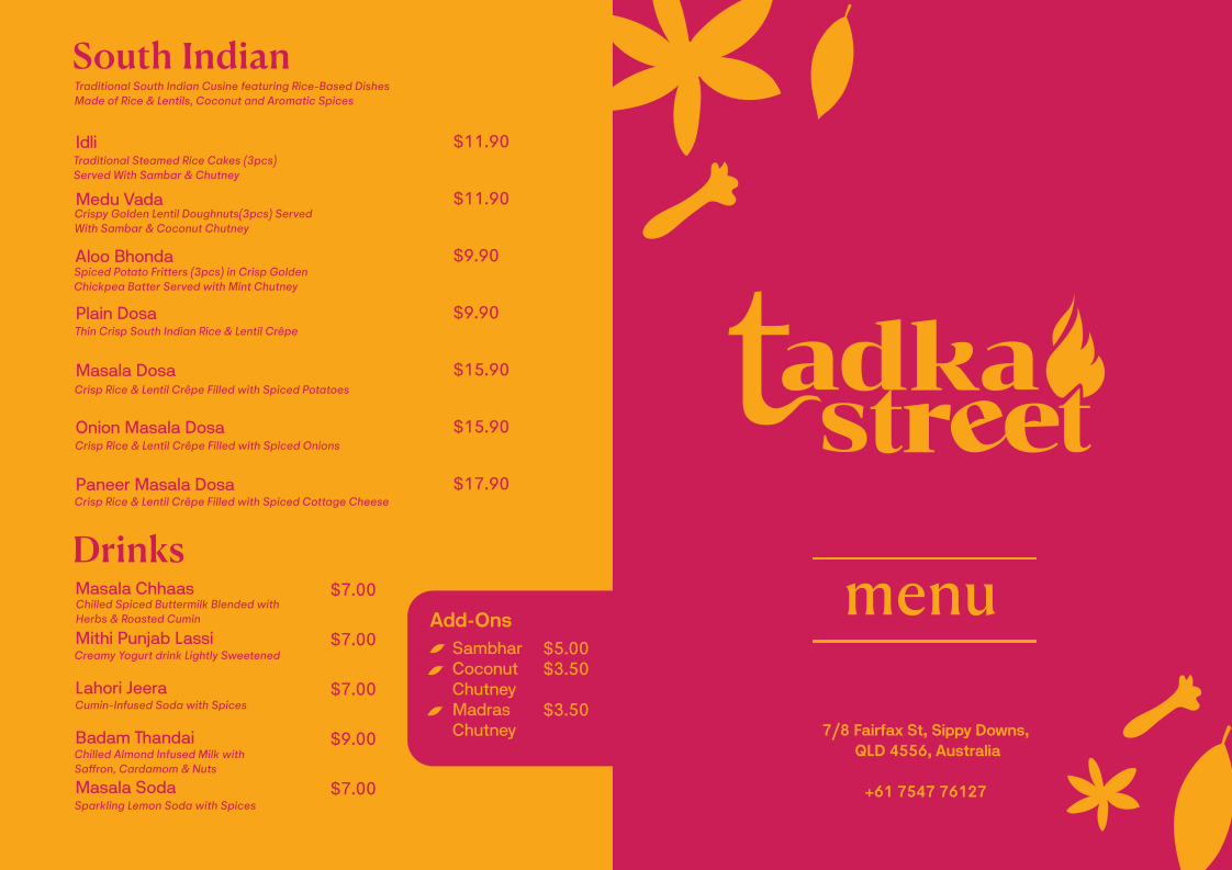 Menu, Tadka Street