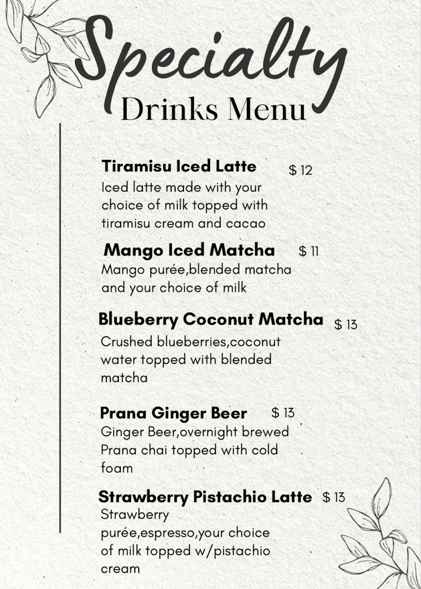 Menu, Platform 1 Cafe
