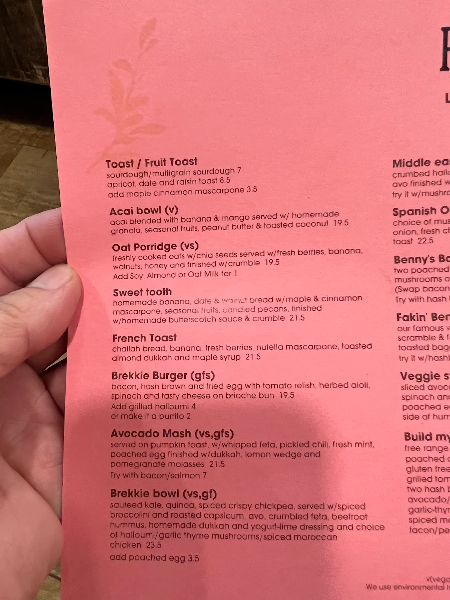Menu, Platform 1 Cafe