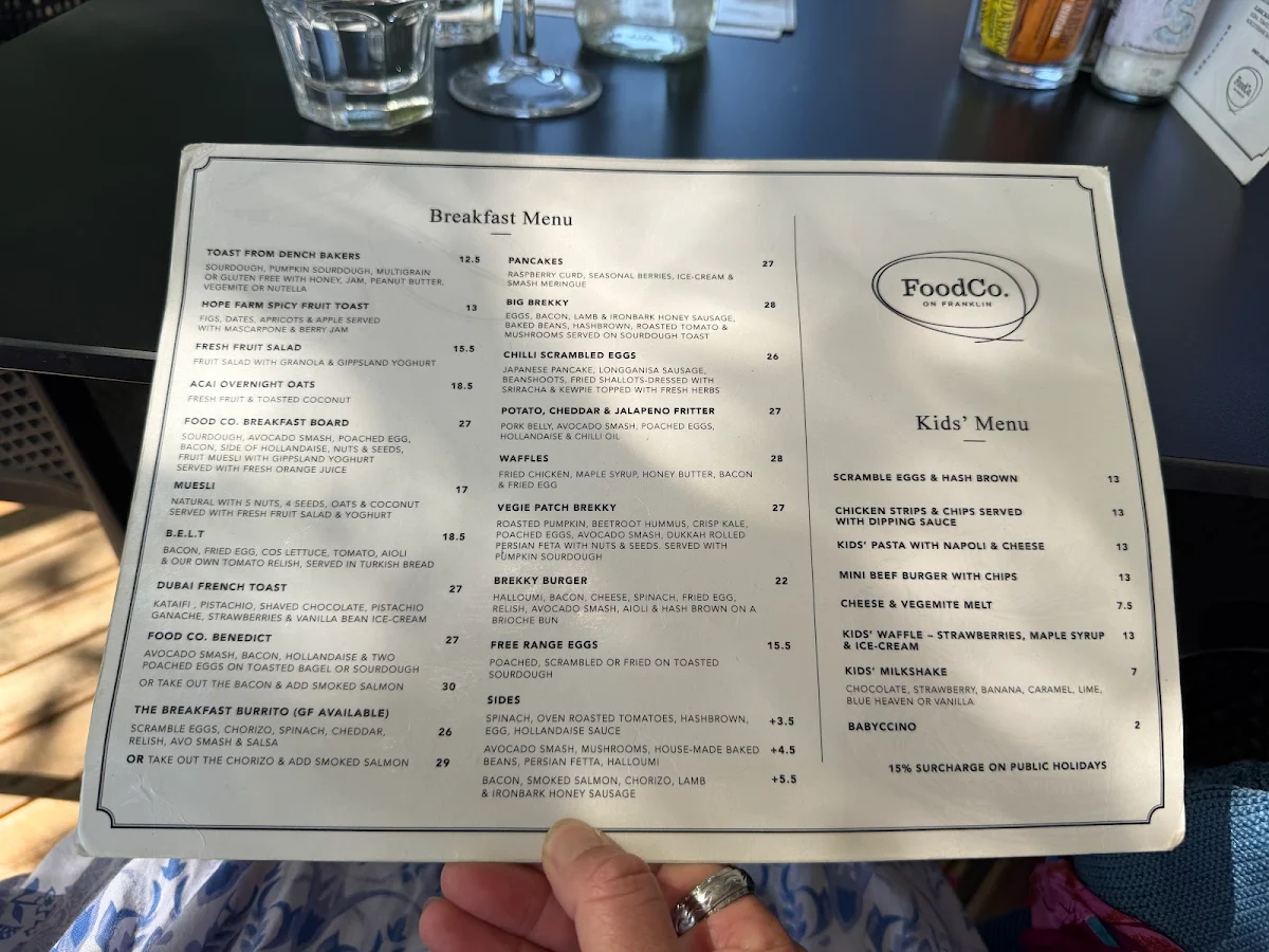 Menu, Food Co, On Franklin