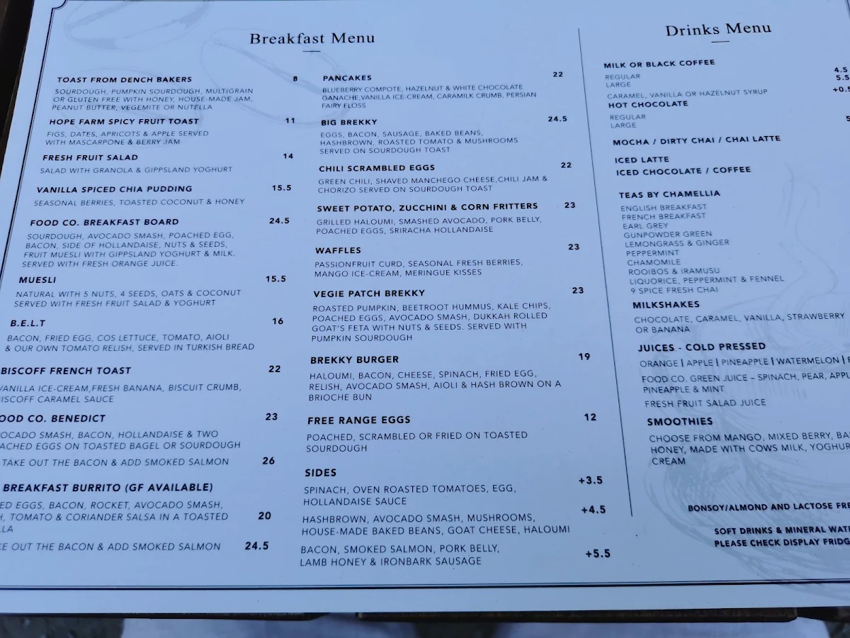 Menu, Food Co, On Franklin