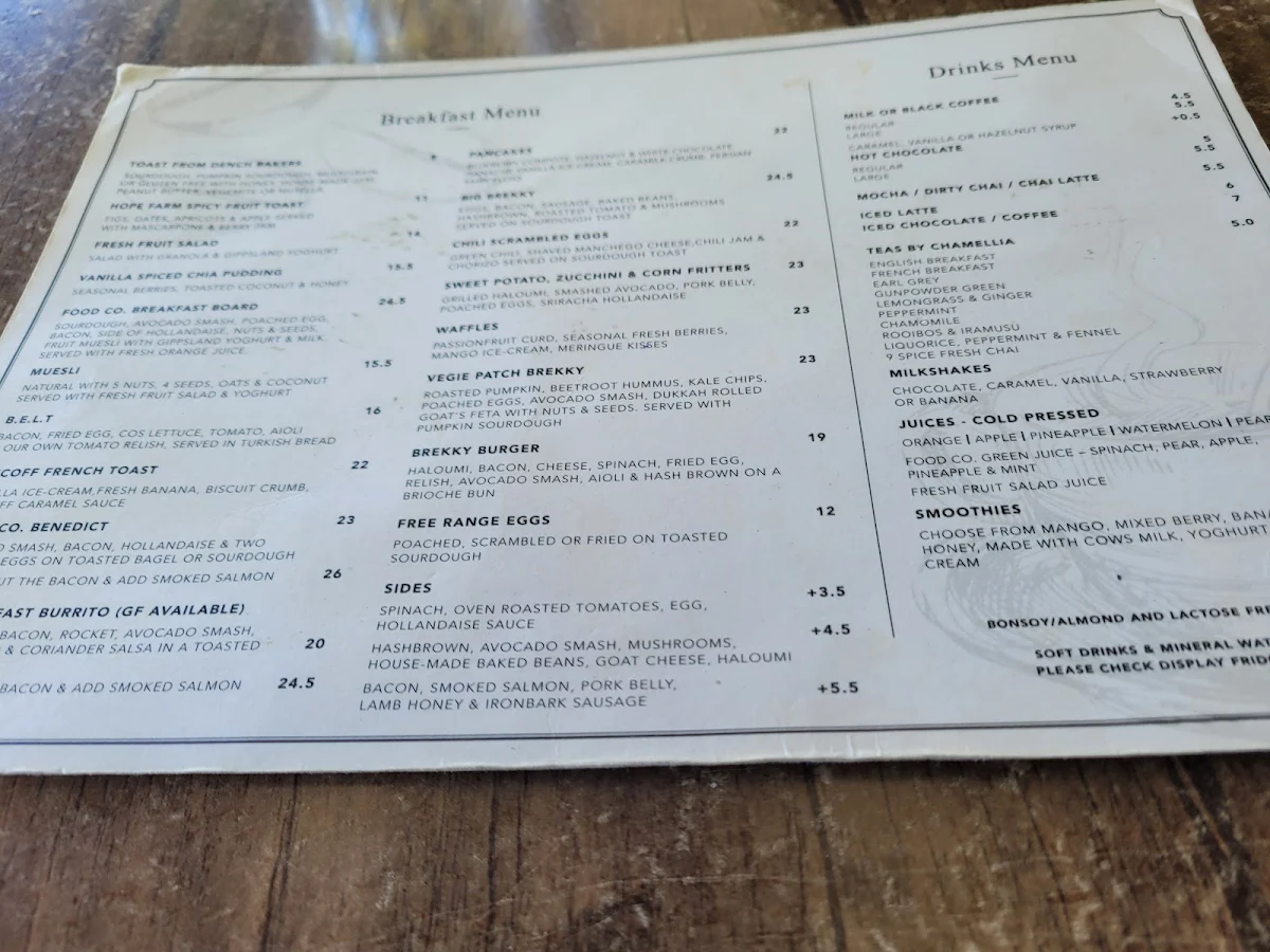 Menu, Food Co, On Franklin