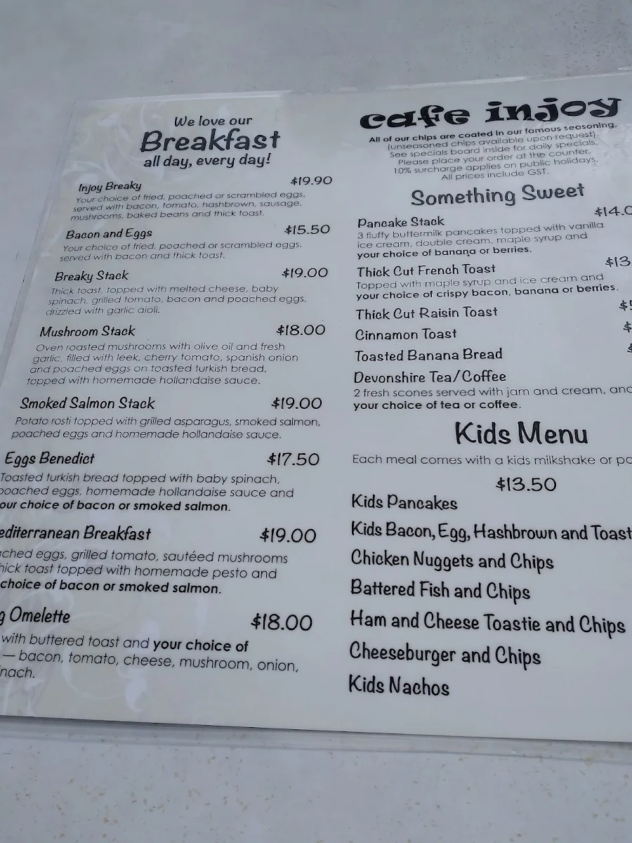 Menu, Cafe Injoy