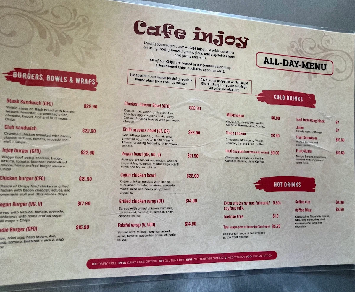 Menu, Cafe Injoy