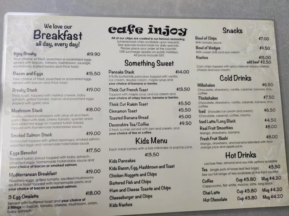 Menu, Cafe Injoy