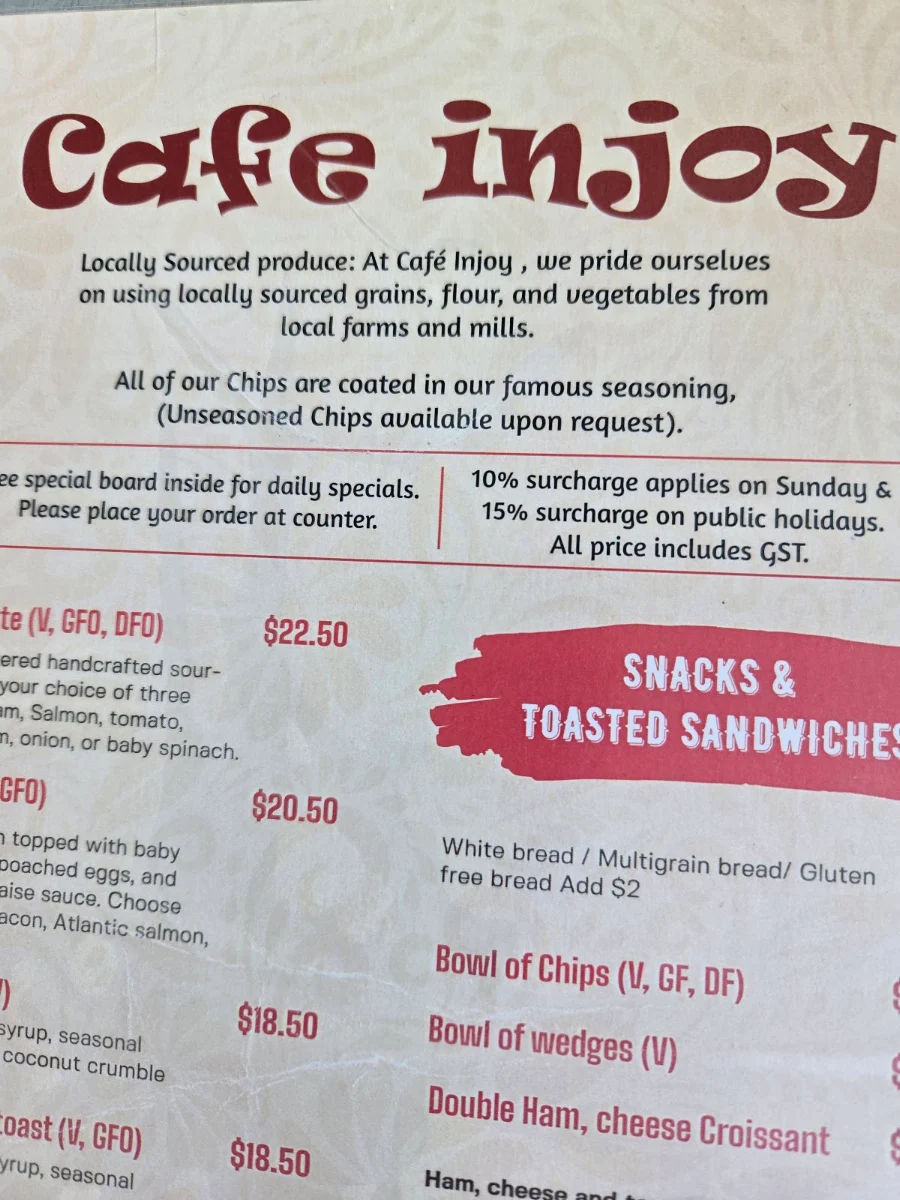Menu, Cafe Injoy
