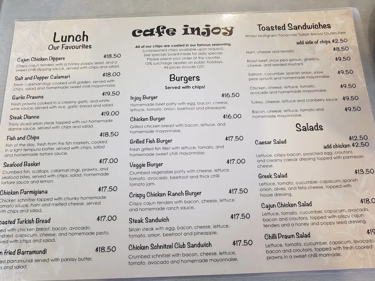 Menu, Cafe Injoy