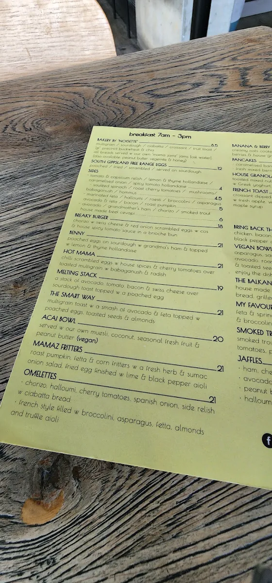 Menu, Mothers Instinct cafe & Bar